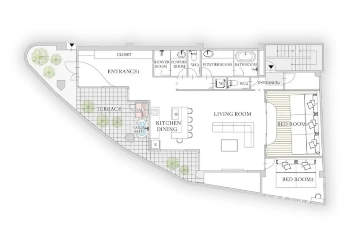 730HOTELS. 間取り図：160㎡ 2LDK+テラスルーム